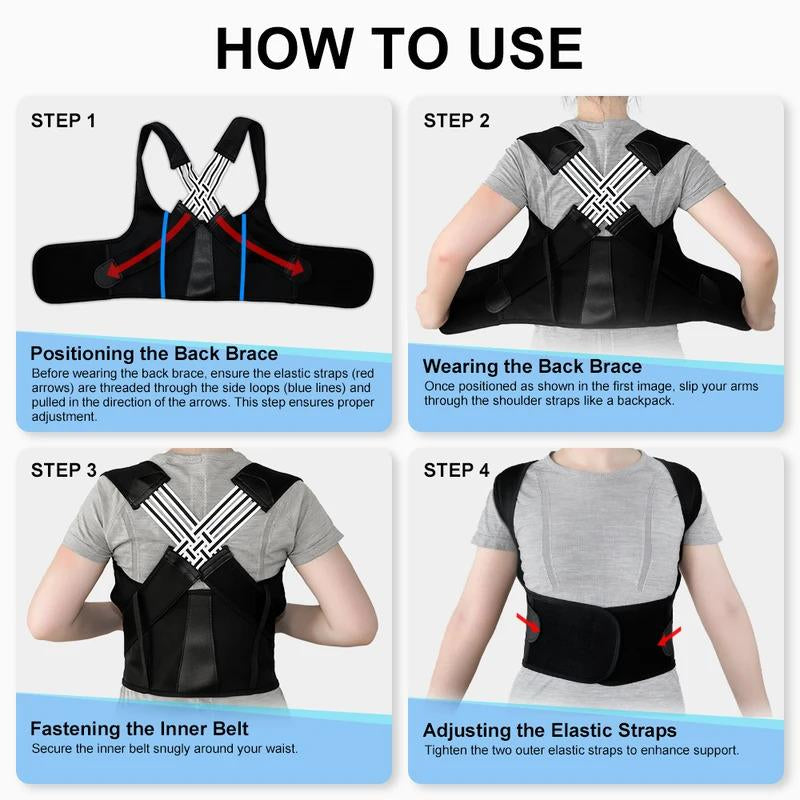OLLAS Back Brace Posture Corrector Shoulder Straightener for Women and Men, Adjustable Full Back Support Upper and Lower Waist Belt
