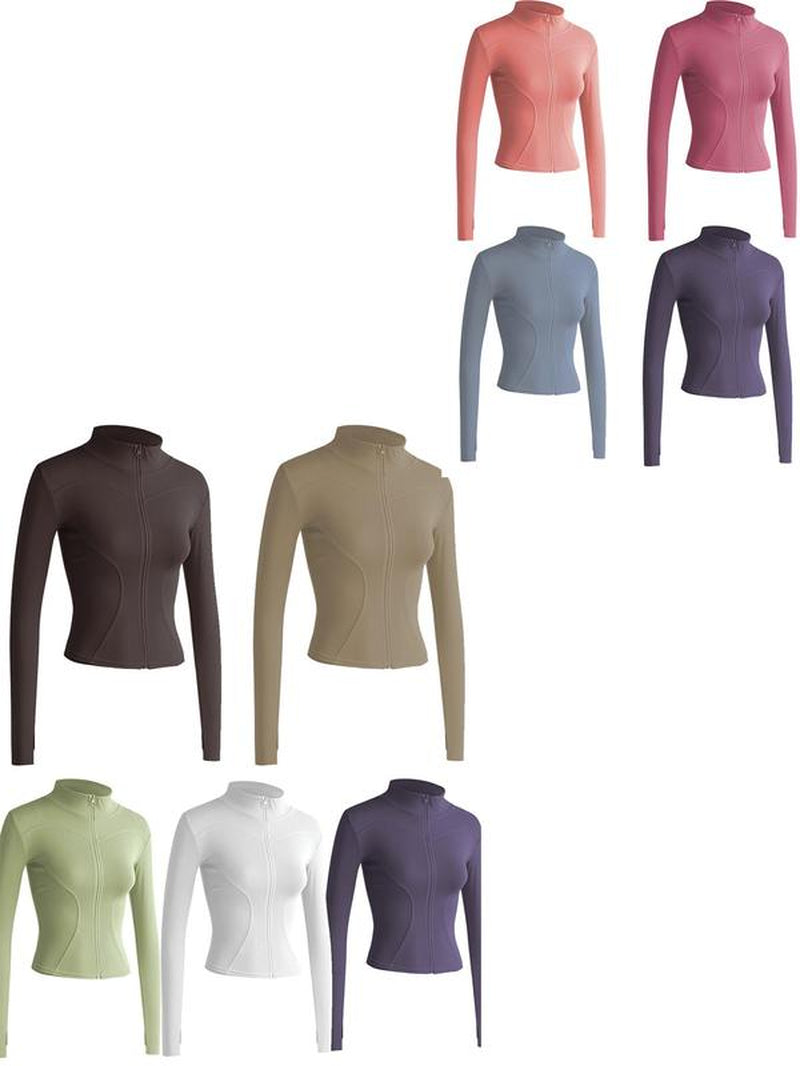 Women'S Thumb Holes Solid Zip up Mock Neck Spring Sports Jacket, Back to School Outfits, Fashion Long Sleeve Sports Outerwear for Tennis Pickleball Gym Yoga Workout Running, Define Jacket, Bbl Jackets, Women'S Sportswear Sports Wear