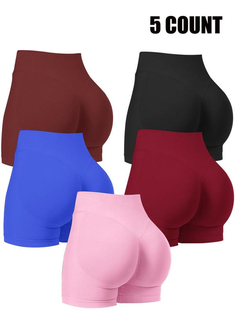 Seamless Shorts for Women, 1-5 Pack Invisable Scrunch Butt Lifting Gym Seamless Booty Biker Shorts, Breathable Comfortable High Stretch Skinny Shorts, Gym Shorts, Ladies Sportswear for Indoor Outdoor Wear