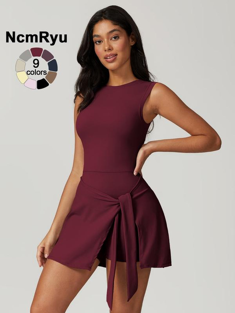 Women'S Sleeveless Plain Weave Mid Stretch Flat Shoulder Beautiful Back Split Strap Integrated Yoga Skirt Pants Outdoor Sports Hiking Tennis Cycling Pilates Jumpsuit Summer New Comfortable Lace up Jumpsuit Pants